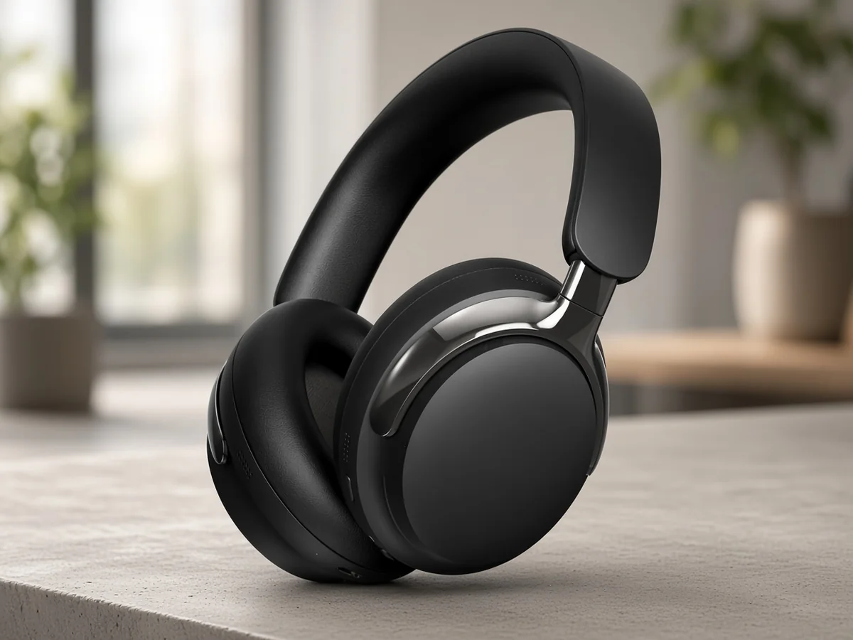 Bose QuietComfort Ultra headphones on a pale concrete desk